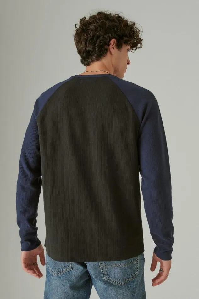 Lucky Brand French Rib Long Sleeve Crew Navy Multi Men Shirts and Tops