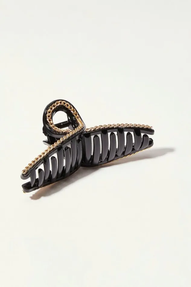 Lucky Brand Gold Chain Loop Claw Clip Black Women Hair Accessories