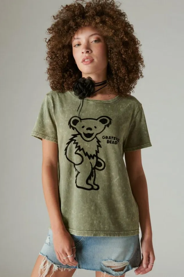 Lucky Brand Grateful Dead Dancing Bear Laurel Wreath Women Graphic Tees