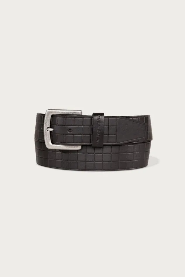 Lucky Brand Grid Tooled Embossed Leather Belt Black Men Belts