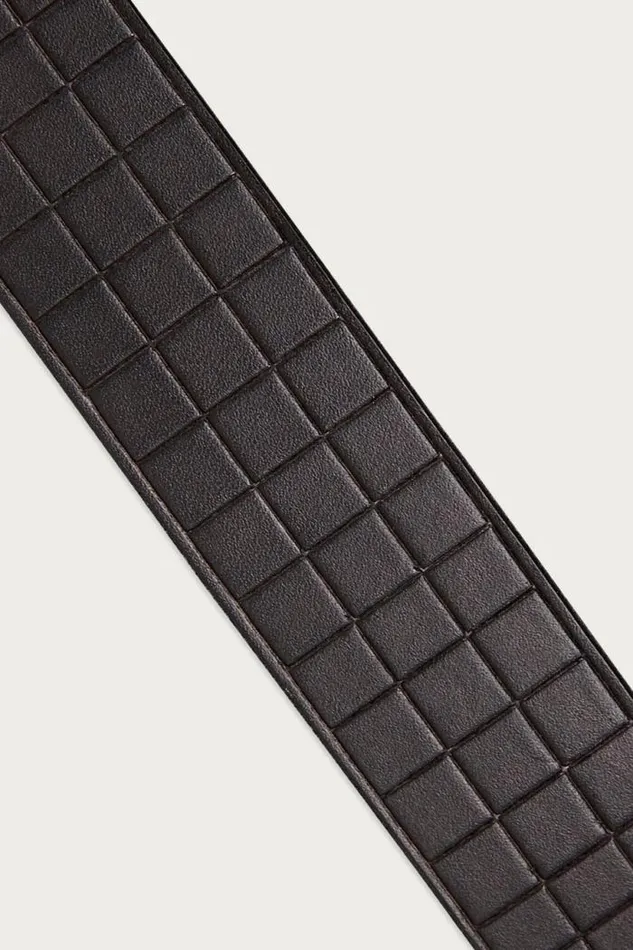 Lucky Brand Grid Tooled Embossed Leather Belt Black Men Belts