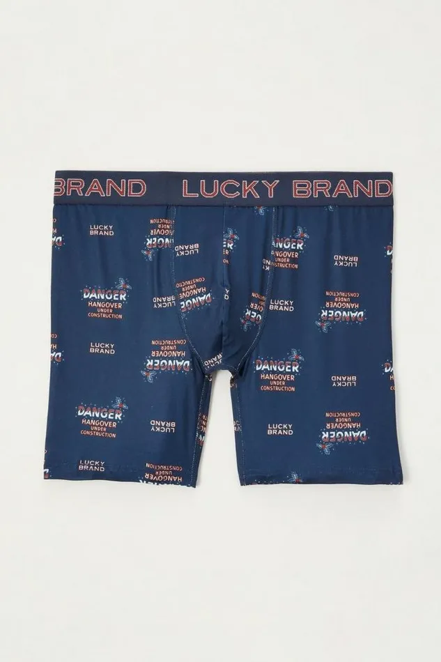 Lucky Brand Holiday Printed Boxer Gift Light Blue Men Underwear and Sleepwear