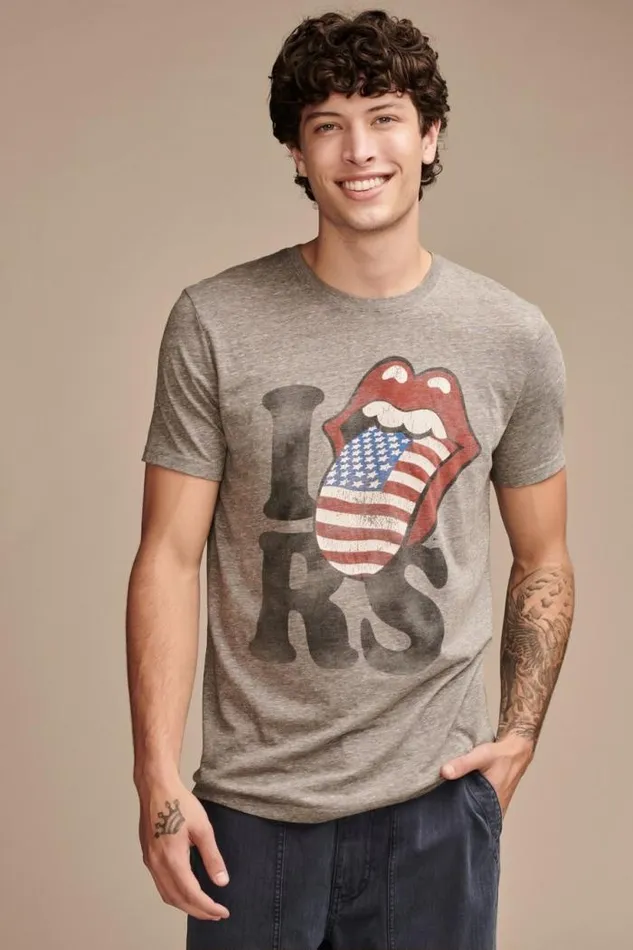 Lucky Brand I Love Rolling Stones Heather Grey Men Graphic Tees