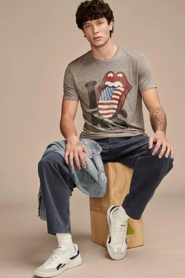 Lucky Brand I Love Rolling Stones Heather Grey Men Graphic Tees