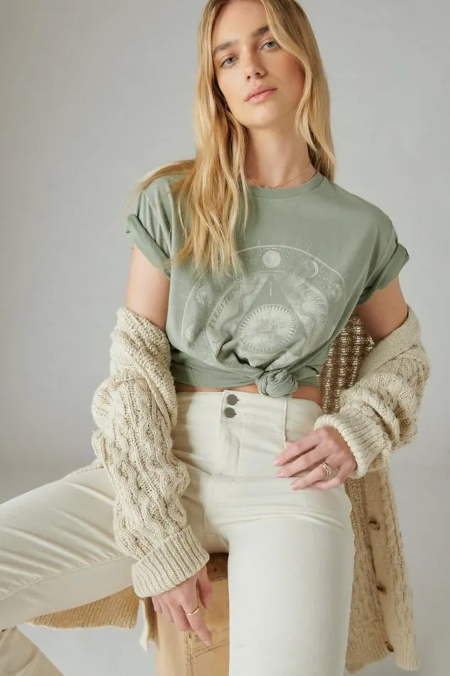 Lucky Brand Infinite Moon Boyfriend Tee Seaspray Women Graphic Tees
