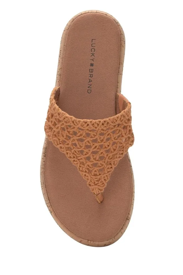 Lucky Brand Jaslene Macrame Cork Platform Sandal Gold Women Shoes
