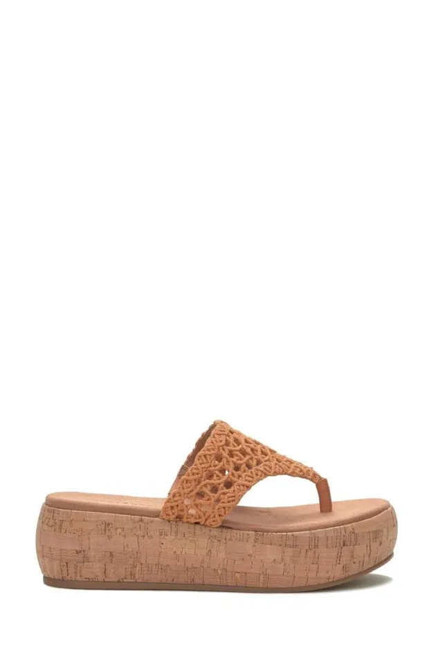 Lucky Brand Jaslene Macrame Cork Platform Sandal Gold Women Shoes