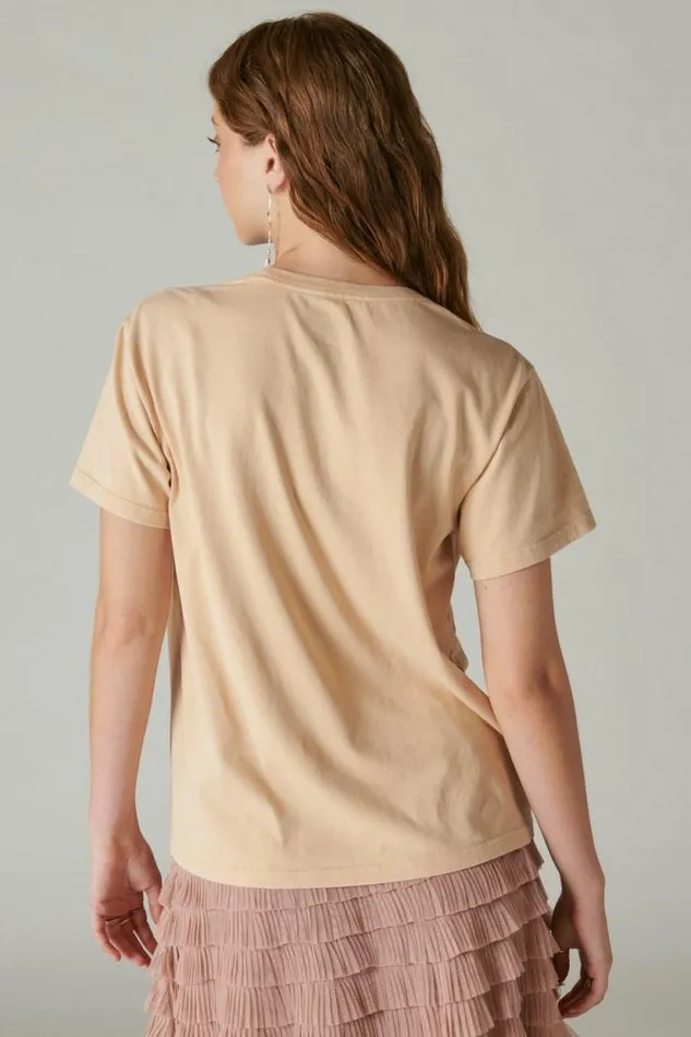 Lucky Brand Jimi Hendrix Photo Boyfriend Tee Toasted Almond Women Graphic Tees