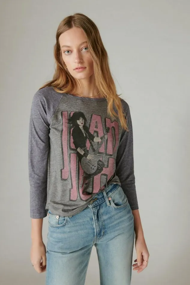 Lucky Brand Joan Jett Raglan Heather Grey Women Graphic Tees