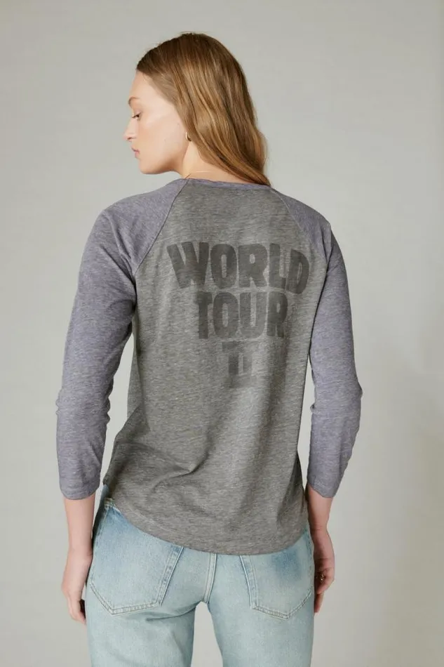 Lucky Brand Joan Jett Raglan Heather Grey Women Graphic Tees