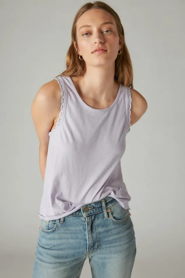 Lucky Brand Lace Trim Swing Tank Orchid Bloom Women All Tops