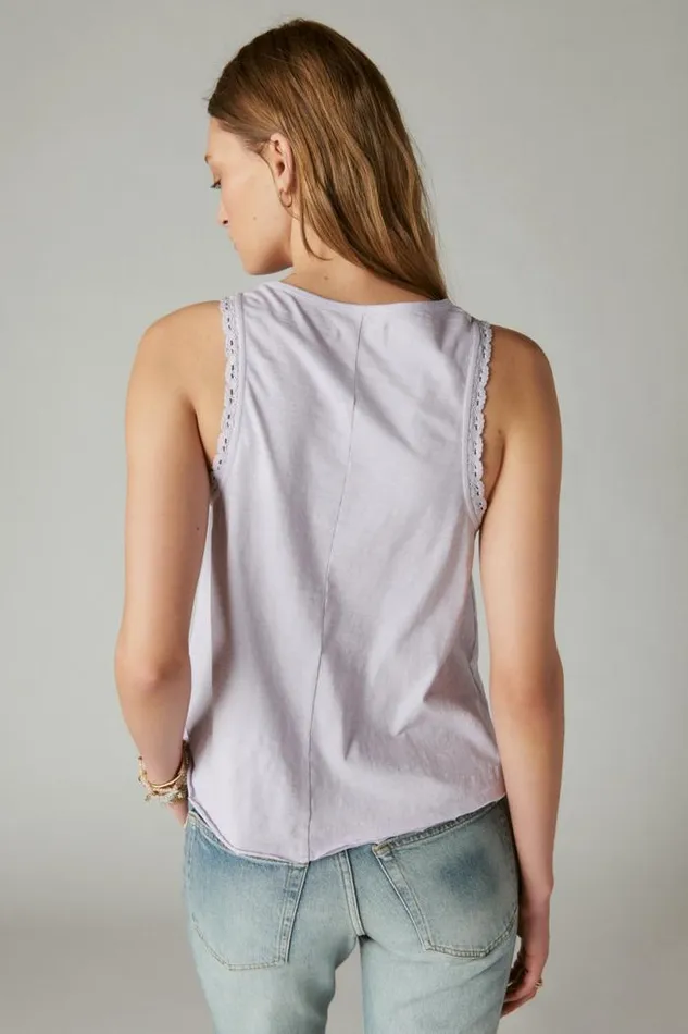 Lucky Brand Lace Trim Swing Tank Orchid Bloom Women All Tops
