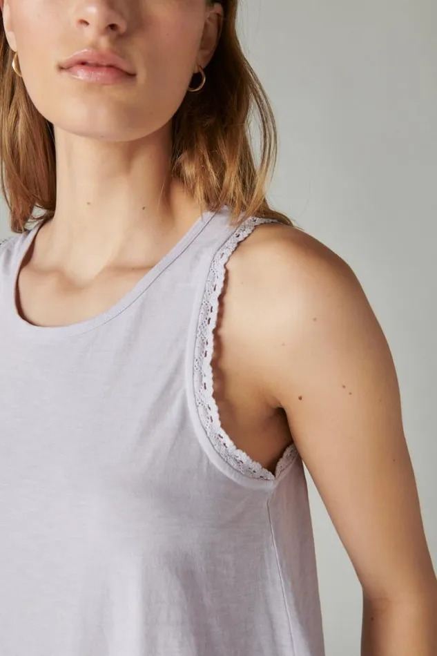 Lucky Brand Lace Trim Swing Tank Orchid Bloom Women All Tops