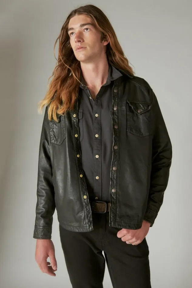 Lucky Brand Leather Western Shirt Black Men Jackets and Outerwear