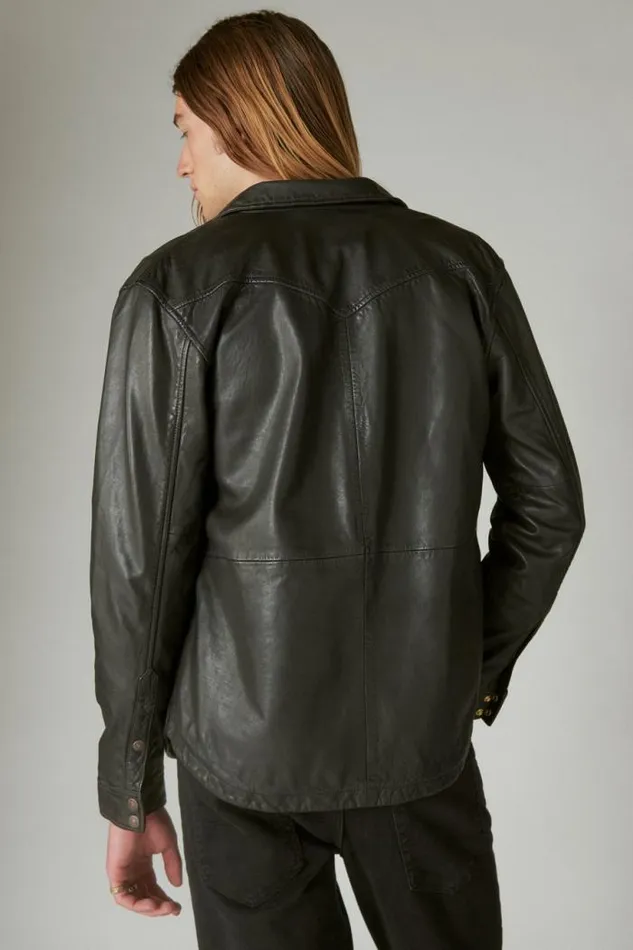 Lucky Brand Leather Western Shirt Black Men Jackets and Outerwear