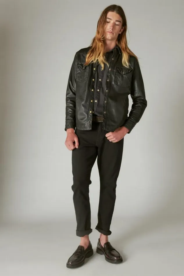 Lucky Brand Leather Western Shirt Black Men Jackets and Outerwear