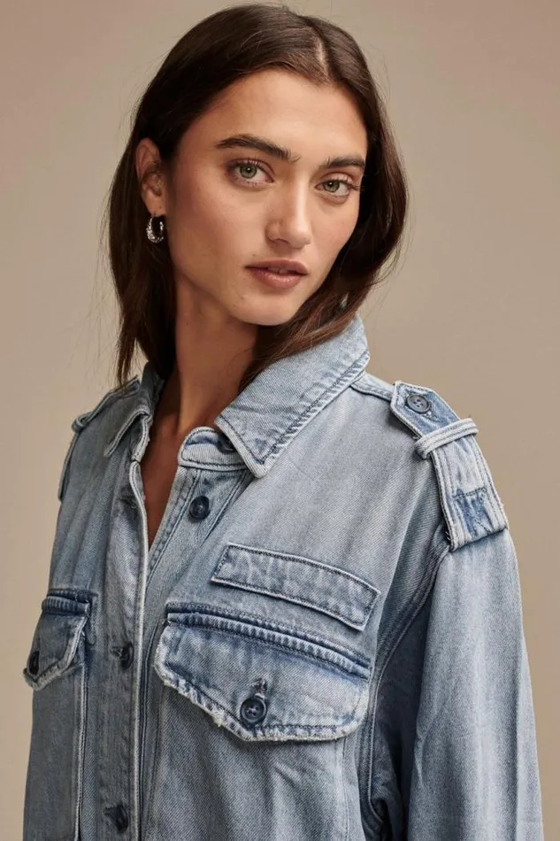 Lucky Brand Liquid Denim Luxe Utility Jacket Marine Women Jackets and Outerwear