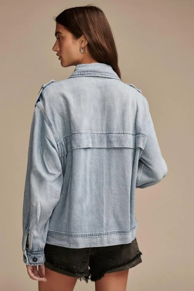 Lucky Brand Liquid Denim Luxe Utility Jacket Marine Women Jackets and Outerwear