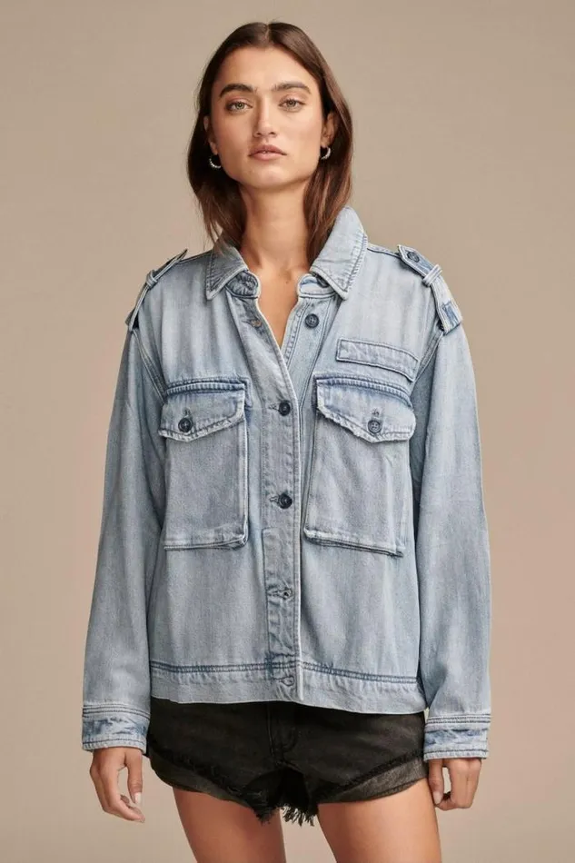 Lucky Brand Liquid Denim Luxe Utility Jacket Marine Women Jackets and Outerwear