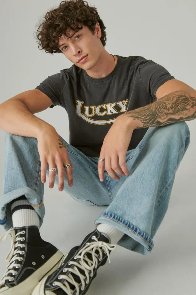 Lucky Brand Lucky Moto Logo Tee Jet Black Men Graphic Tees