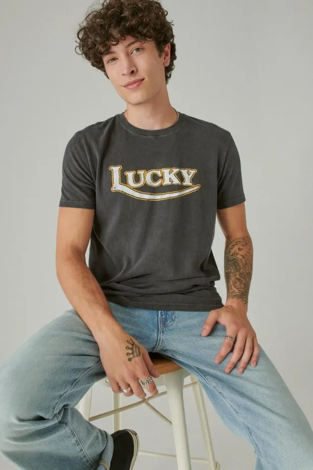 Lucky Brand Lucky Moto Logo Tee Jet Black Men Graphic Tees