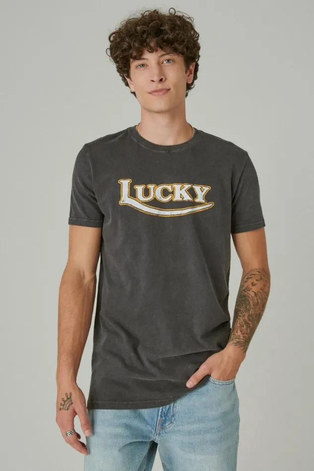 Lucky Brand Lucky Moto Logo Tee Jet Black Men Graphic Tees