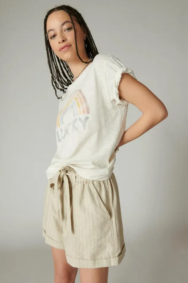 Lucky Brand Lucky Rainbow Boyfriend Tee Whisper White Women Graphic Tees