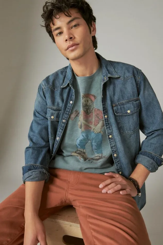 Lucky Brand Lumbear Jack Tee Lead Men Graphic Tees