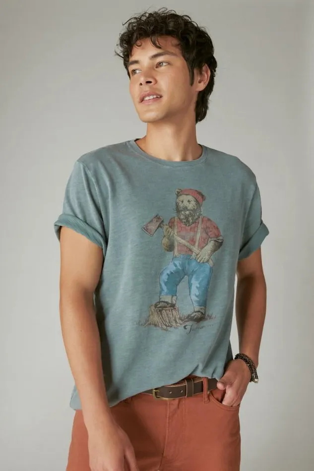 Lucky Brand Lumbear Jack Tee Lead Men Graphic Tees