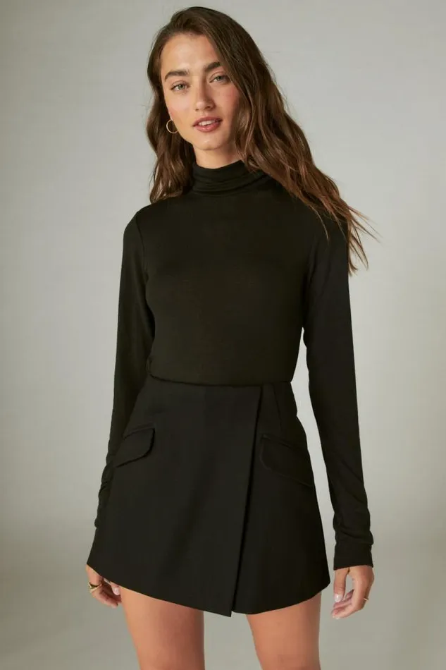 Lucky Brand Mock Neck Layering Top Jet Black Women All Tops