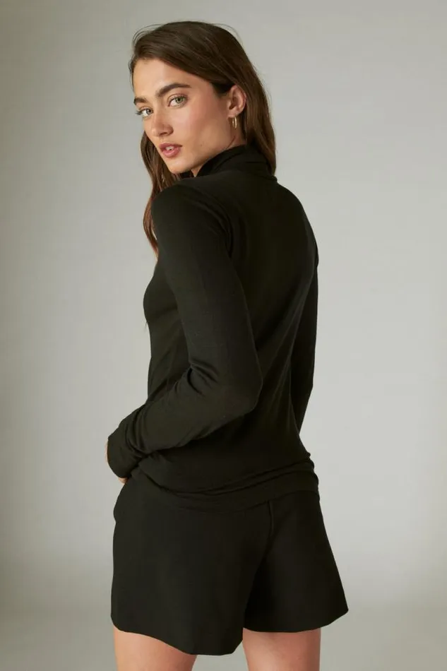 Lucky Brand Mock Neck Layering Top Jet Black Women All Tops