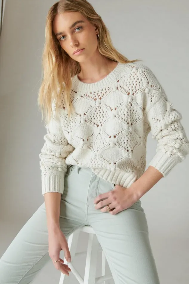 Lucky Brand Open Stitch Pullover Sweater Whisper White Women All Tops