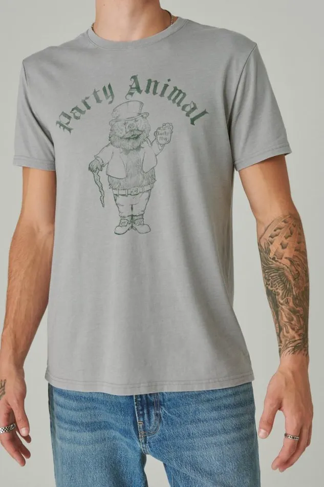 Lucky Brand Party Bear Neutral Grey Men Graphic Tees