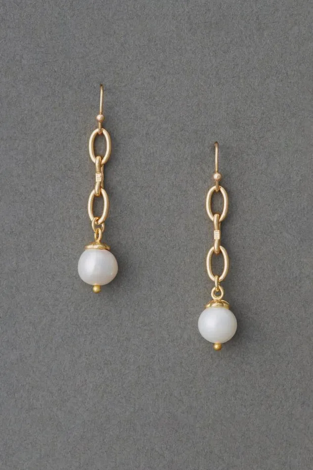 Lucky Brand Pearl Chain Drop Earring Gold Women Jewelry