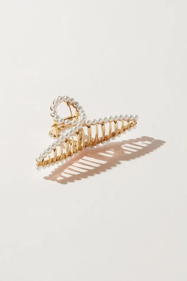 Lucky Brand Pearl Loop Claw Clip Gold Women Hair Accessories