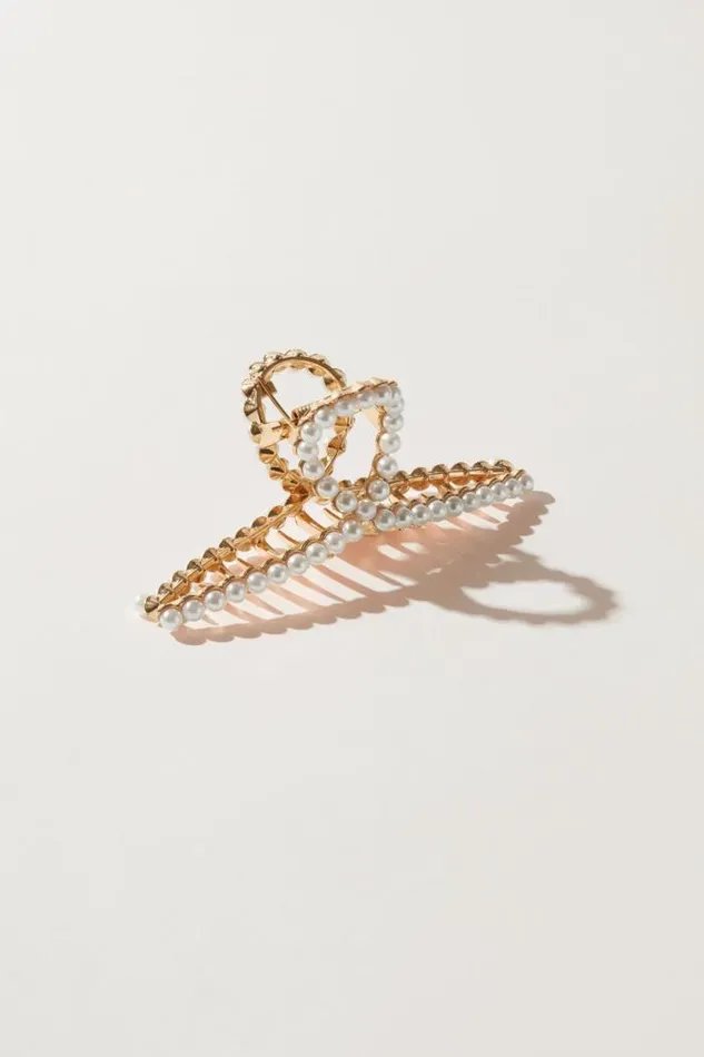 Lucky Brand Pearl Loop Claw Clip Gold Women Hair Accessories Lucky Brand Pearl Loop Claw Clip Gold Women Hair Accessories