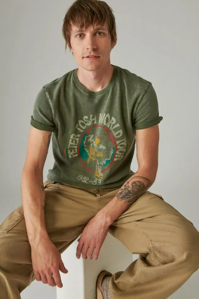 Lucky Brand Peter Tosh Kombu Green Men Graphic Tees