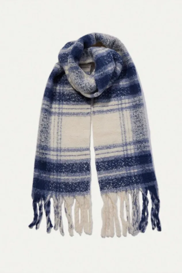 Lucky Brand Plaid Blanket Scarf Navy Combo Women Scarves and Bandanas