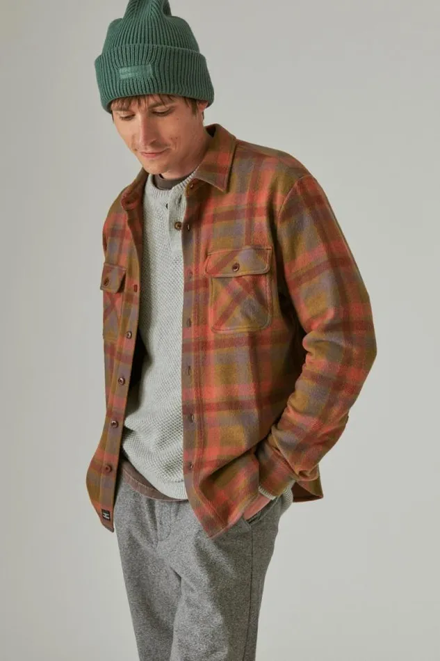 Lucky Brand Plaid Brushed Knit Long Sleeve Shirt Beige Multi Men ButtonDowns