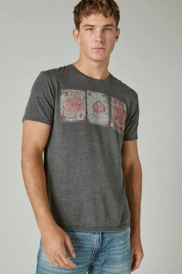 Lucky Brand Poker Cards Tee Jet Black Men Graphic Tees