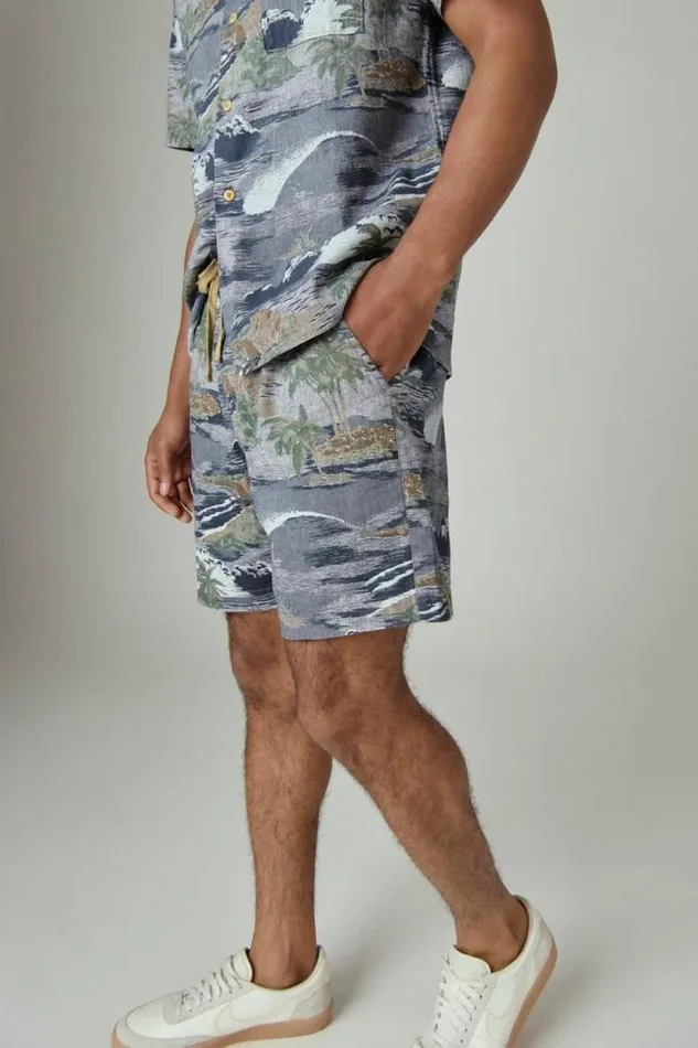 Lucky Brand Printed Linen 7034 Pull Up Short Chambray Print Men Shorts