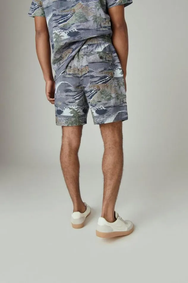 Lucky Brand Printed Linen 7034 Pull Up Short Chambray Print Men Shorts