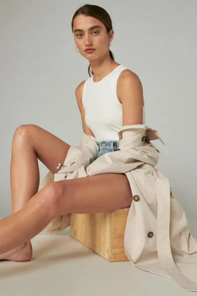 Lucky Brand Racer Tank Bodysuit Cream Women All Tops