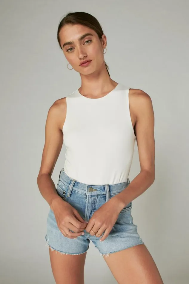 Lucky Brand Racer Tank Bodysuit Cream Women All Tops