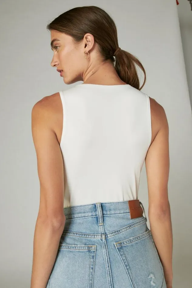 Lucky Brand Racer Tank Bodysuit Cream Women All Tops