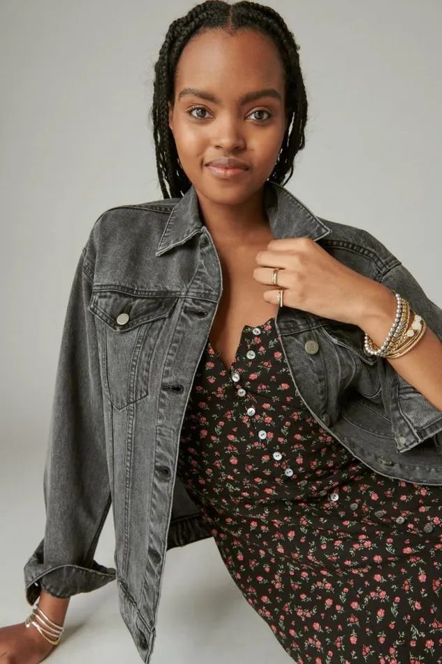 Lucky Brand Relaxed Denim Trucker Jacket Orca Women Jackets and Outerwear