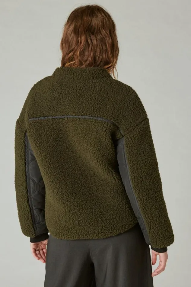 Lucky Brand Reversible Mixed Media Faux Shearling Jacket Olive Multi Women Jackets and Outerwear