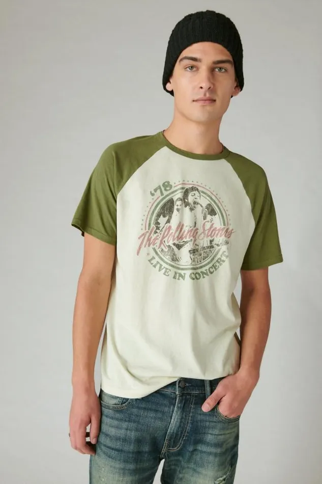 Lucky Brand Rolling Stones 03978 Tour Tee Bone White Men Graphic Tees