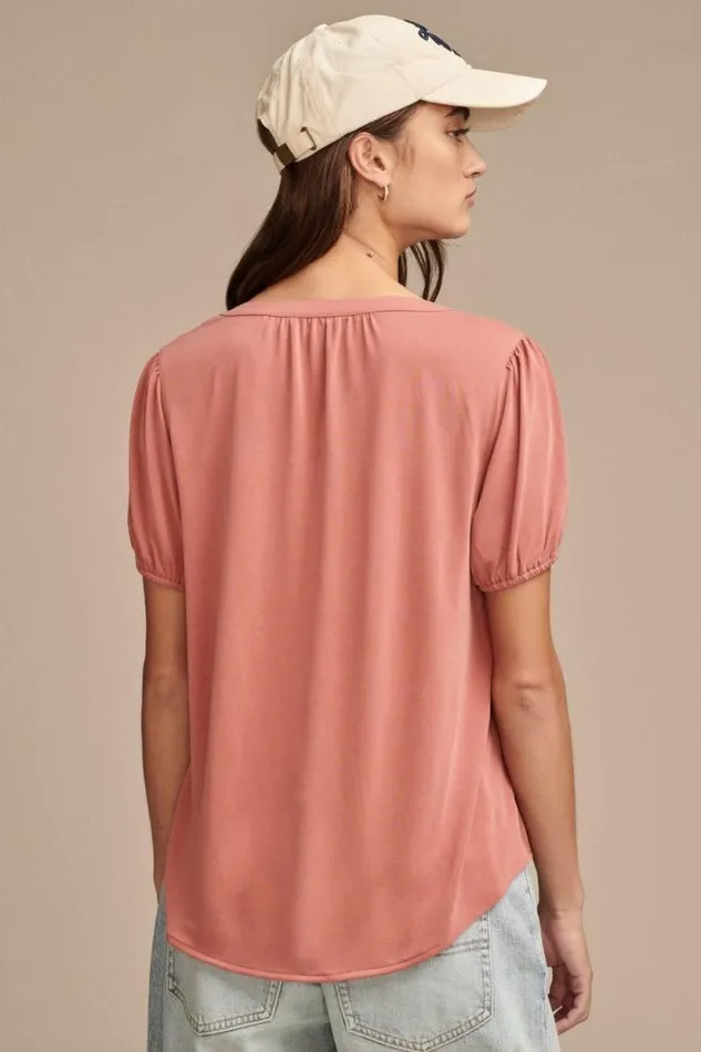 Lucky Brand Sandwash Peasant Top Dusty Cedar Women All Tops