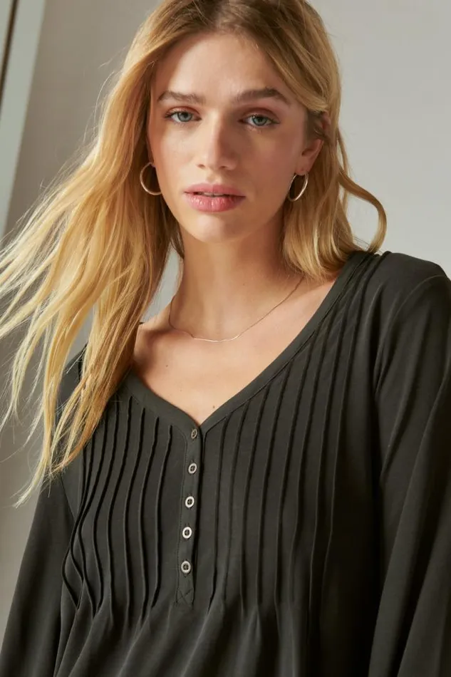 Lucky Brand Sandwash Pintuck Top Jet Black Women All Tops
